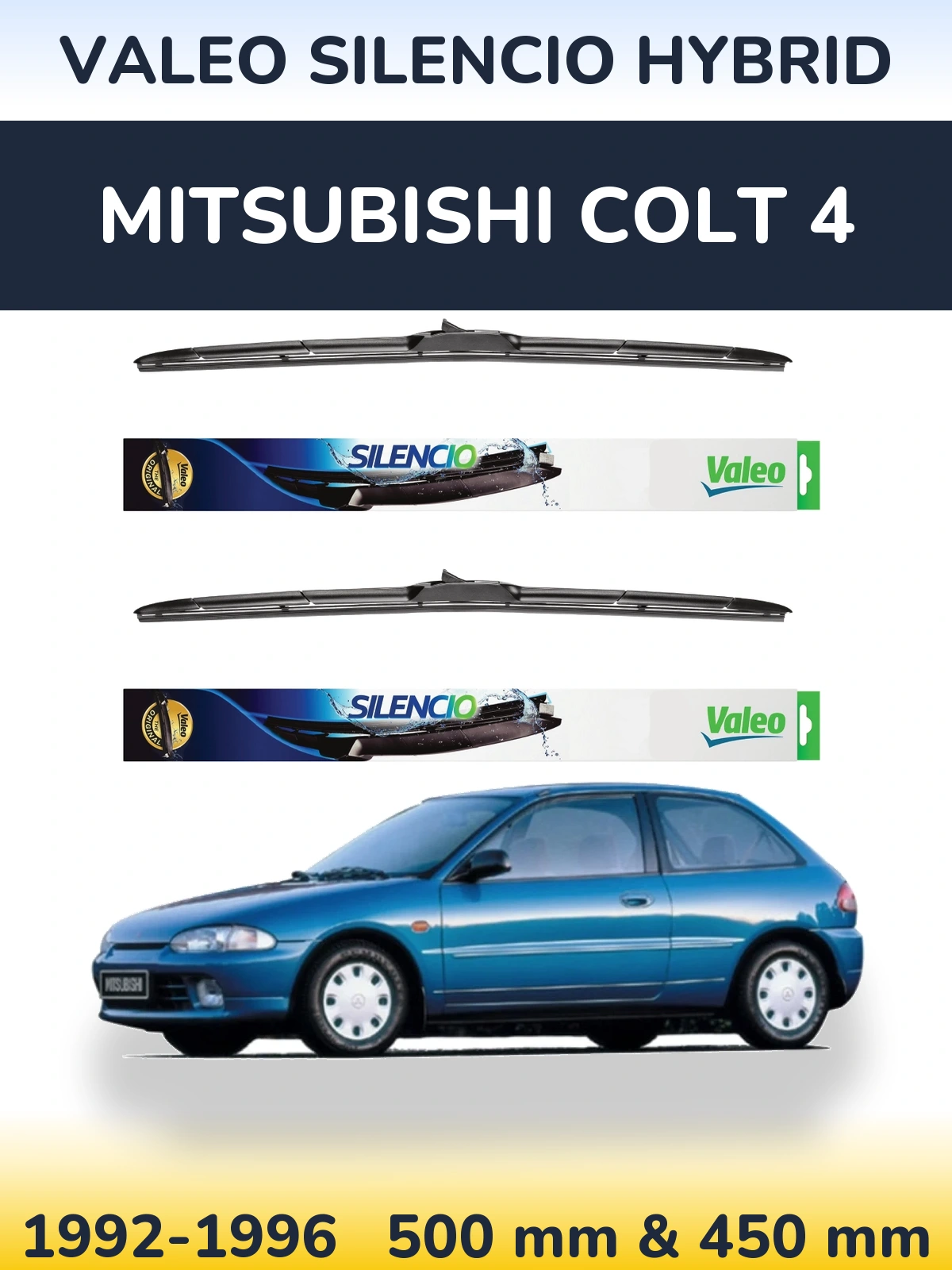 Комплект передних дворников Valeo Silencio Hybrid 500 & 450 мм для Mitsubishi Colt 4 1992-1996