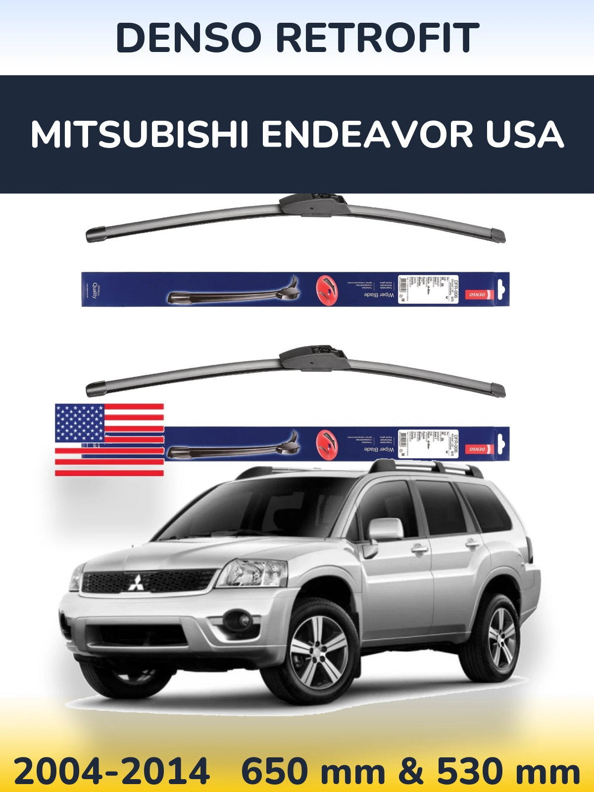 Комплект передних дворников Denso Retrofit 650 & 530 мм для Mitsubishi Endeavor USA 2004-2014