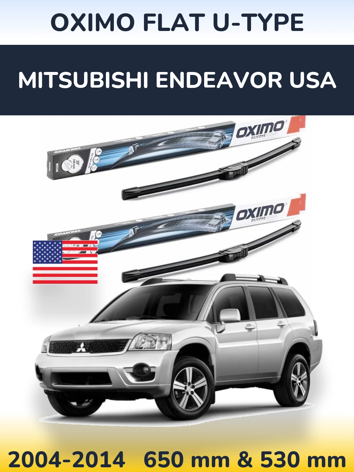 Komplet przednich wycieraczek Oximo Flat U-type 650 & 530 mm do Mitsubishi Endeavor USA 2004-2014