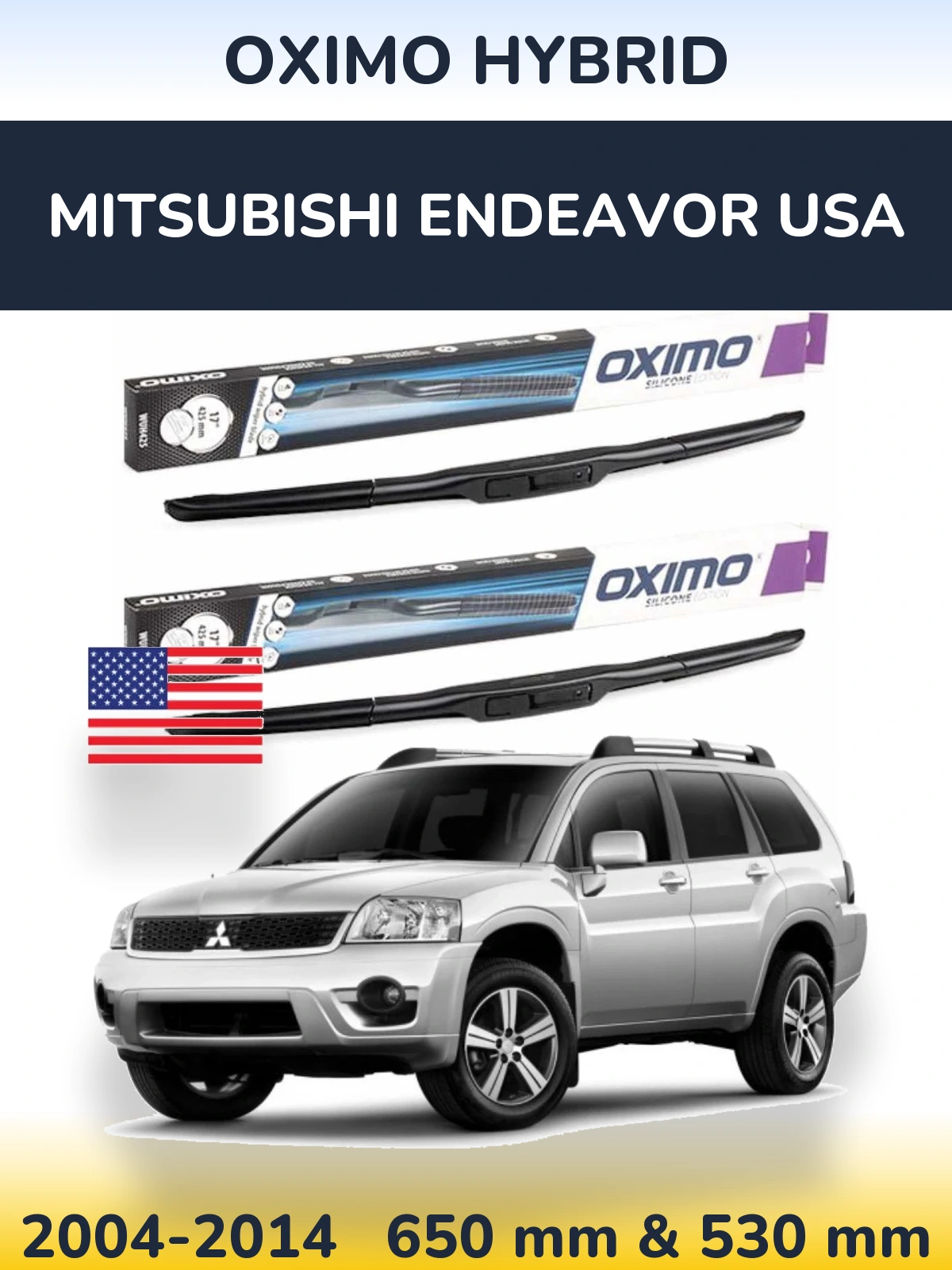 Komplet przednich wycieraczek Oximo Hybrid 650 & 530 mm do Mitsubishi Endeavor USA 2004-2014