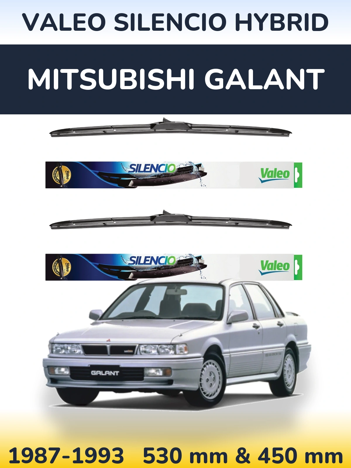 Front wiper blade set Valeo Silencio Hybrid 530 & 450 mm for Mitsubishi Galant 1987-1993