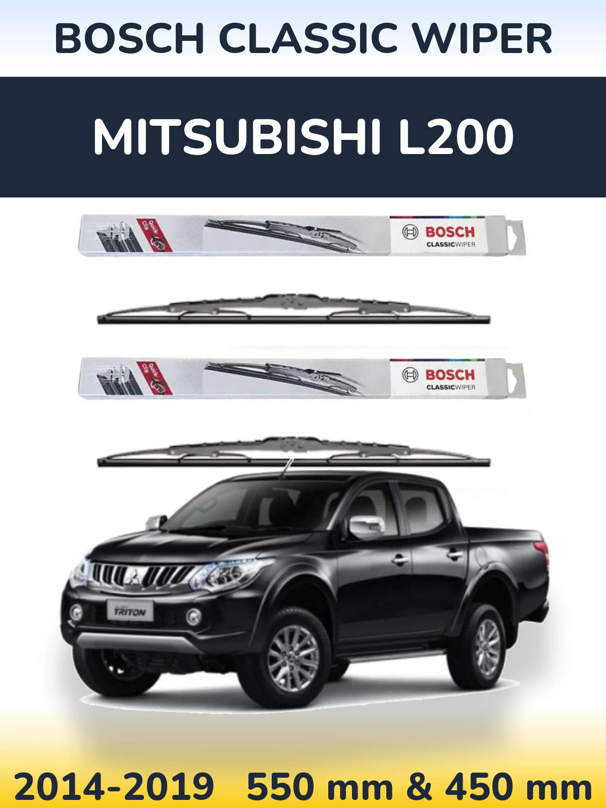 Front wiper blade set BOSCH Classic Wiper 550 & 450 mm for Mitsubishi L200 2014-2019