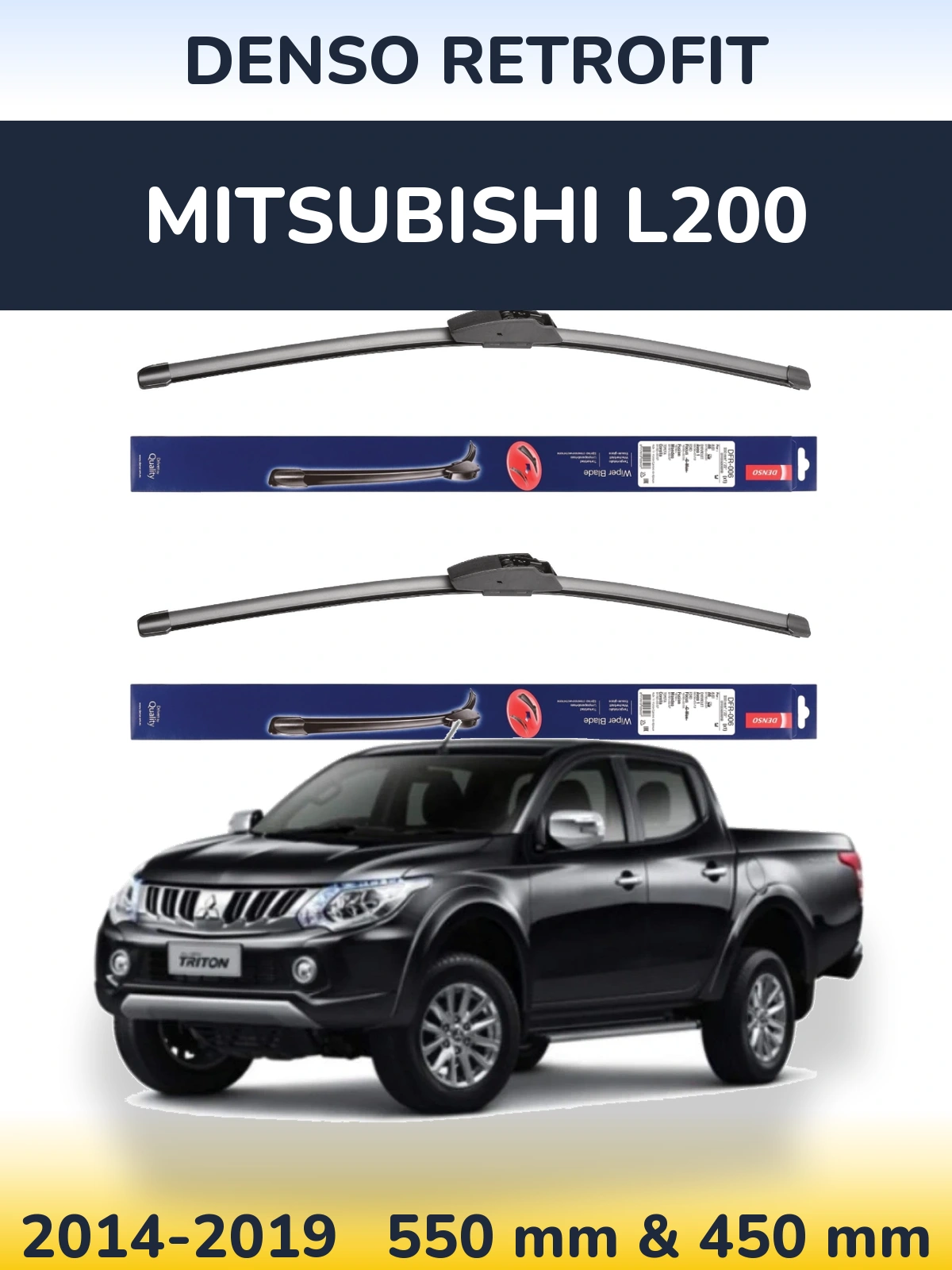 Front wiper blade set Denso Retrofit 550 & 450 mm for Mitsubishi L200 2014-2019