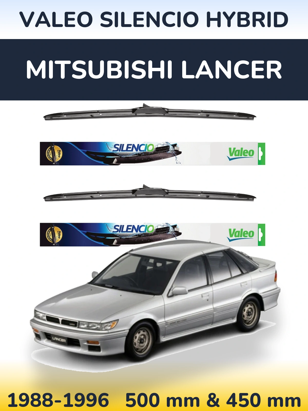 Komplet przednich wycieraczek Valeo Silencio Hybrid 500 & 450 mm do Mitsubishi Lancer 1988-1996