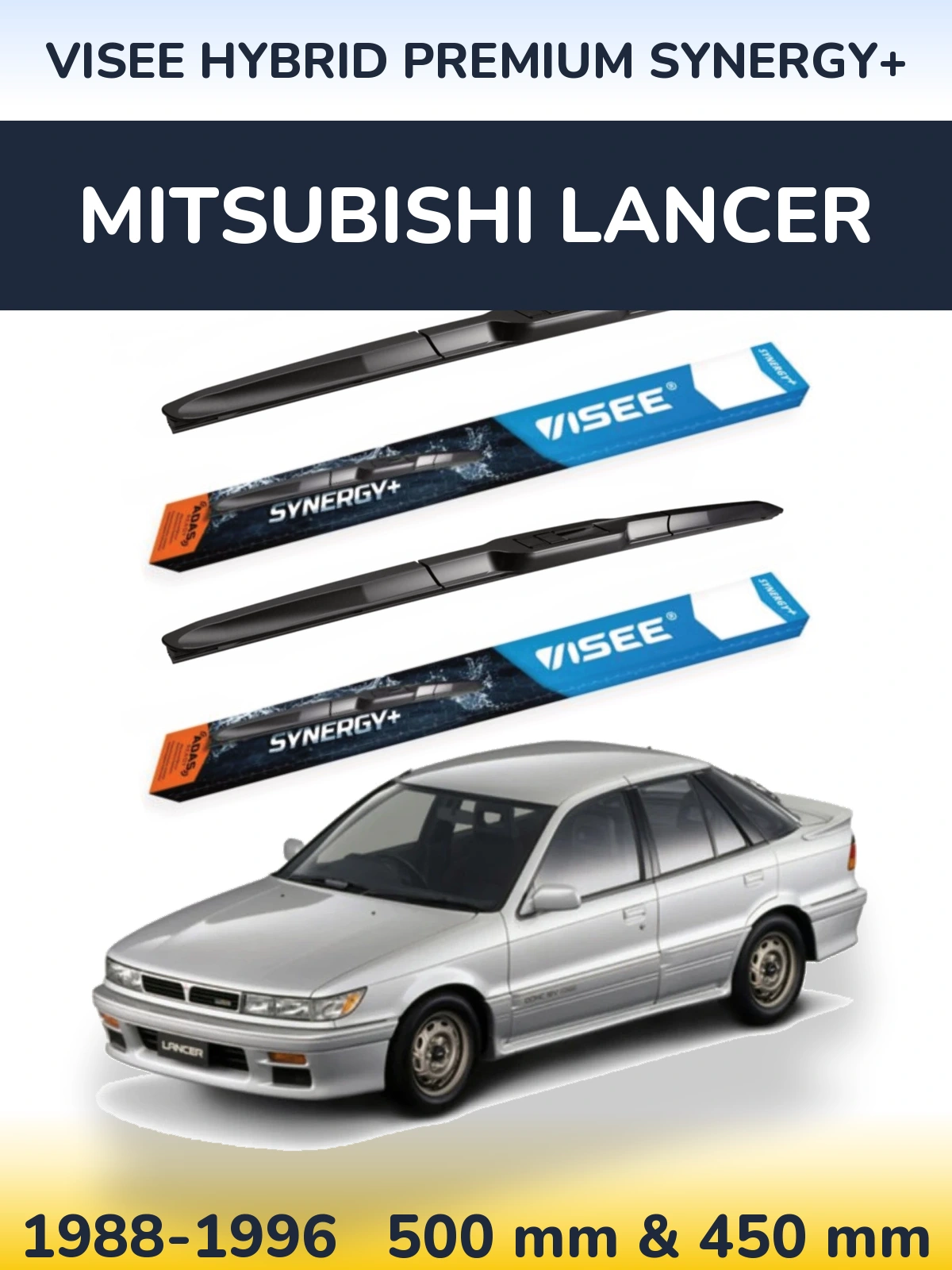 Front wiper blade set VISEE HYBRID PREMIUM SYNERGY+ 500 & 450 mm for Mitsubishi Lancer 1988-1996