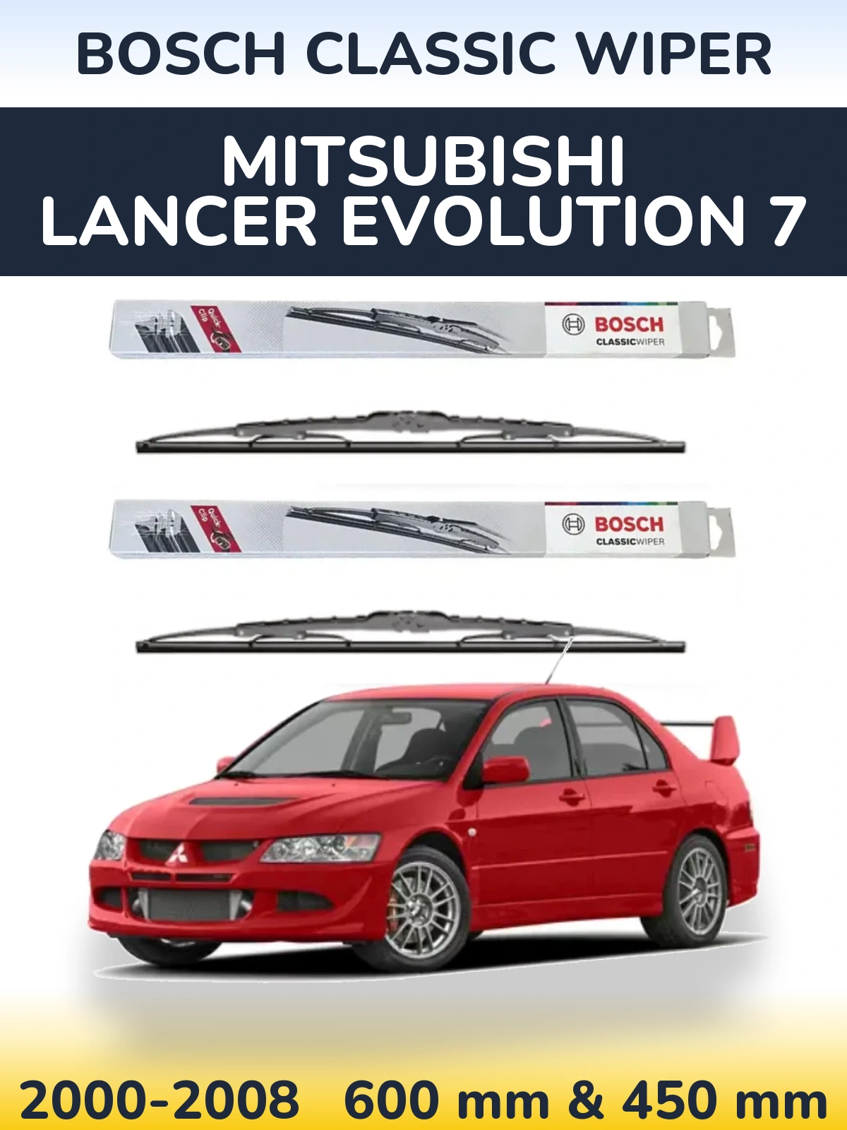 Front wiper blade set BOSCH Classic Wiper 600 & 450 mm for Mitsubishi Lancer Evolution 7 2000-2008