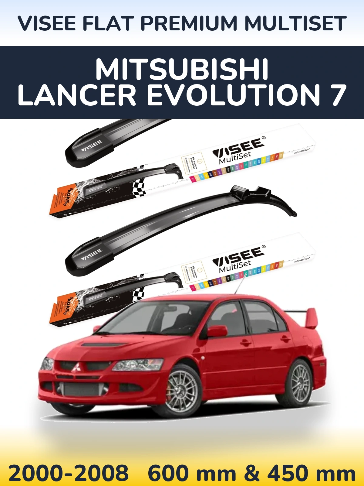 Front wiper blade set VISEE FLAT PREMIUM MultiSet 600 & 450 mm for Mitsubishi Lancer Evolution 7 2000-2008