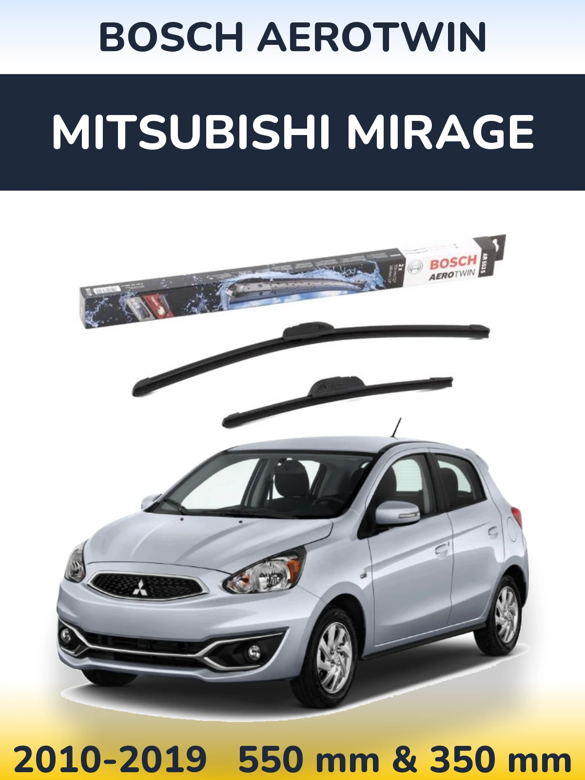 Комплект передних дворников BOSCH AeroTwin 550 & 350 мм для Mitsubishi Mirage 2010-2019