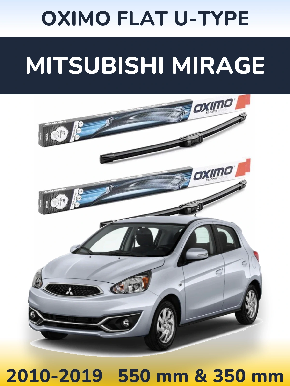 Комплект передних дворников Oximo Flat U-type 550 & 350 мм для Mitsubishi Mirage 2010-2019