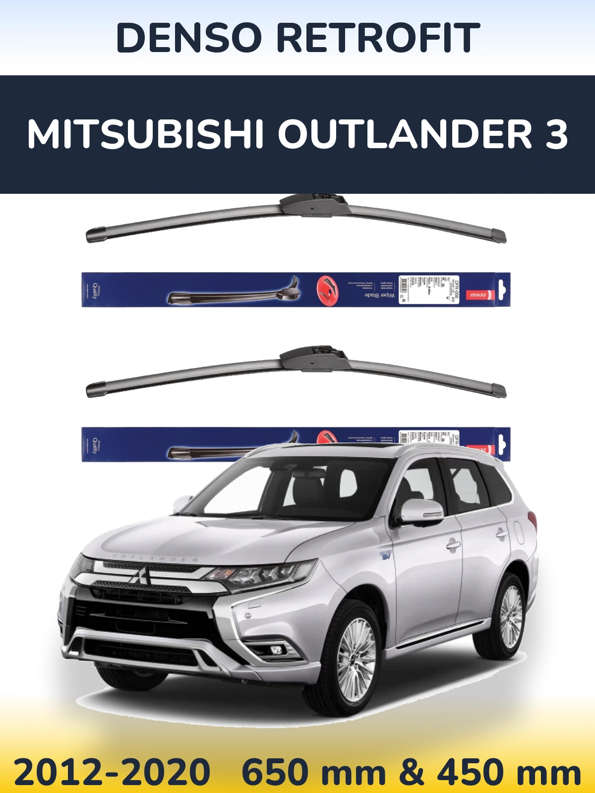 Front wiper blade set Denso Retrofit 650 & 450 mm for Mitsubishi Outlander 3 2012-2020