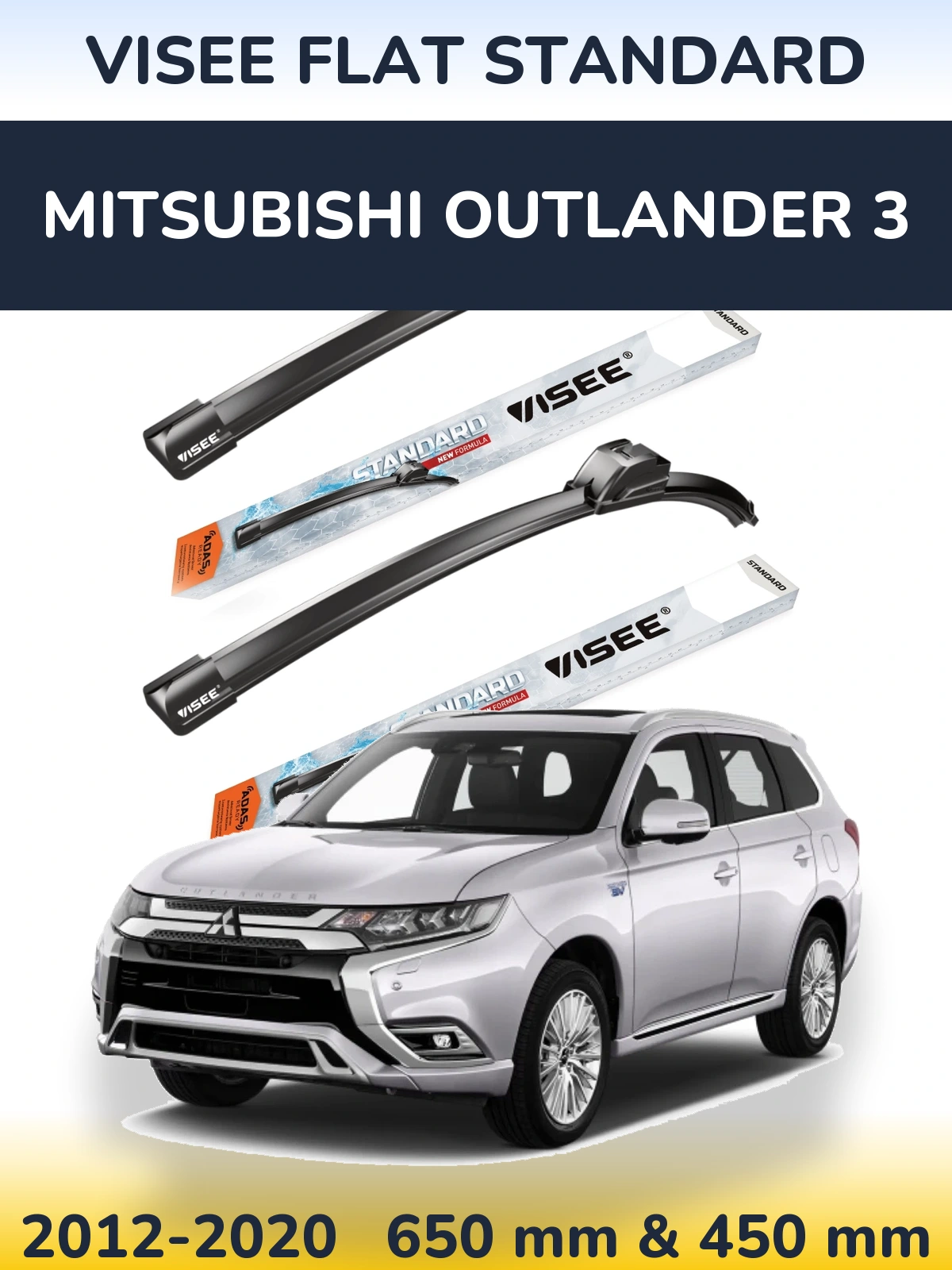Front wiper blade set VISEE FLAT STANDARD 650 & 450 mm for Mitsubishi Outlander 3 2012-2020