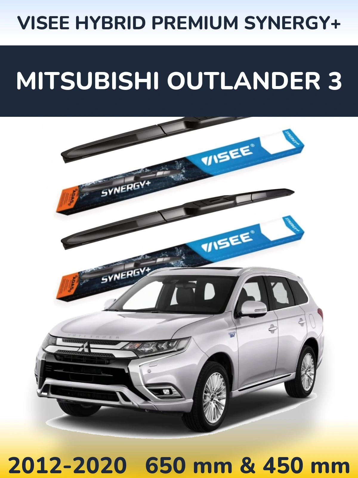 Front wiper blade set VISEE HYBRID PREMIUM SYNERGY+ 650 & 450 mm for Mitsubishi Outlander 3 2012-2020