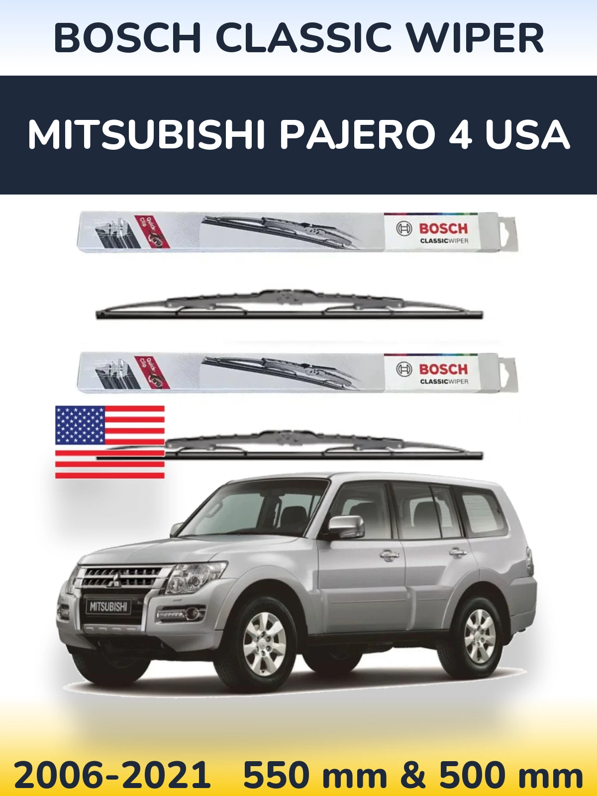 Komplet przednich wycieraczek BOSCH Classic Wiper 550 & 500 mm do Mitsubishi Pajero 4 USA 2006-2021