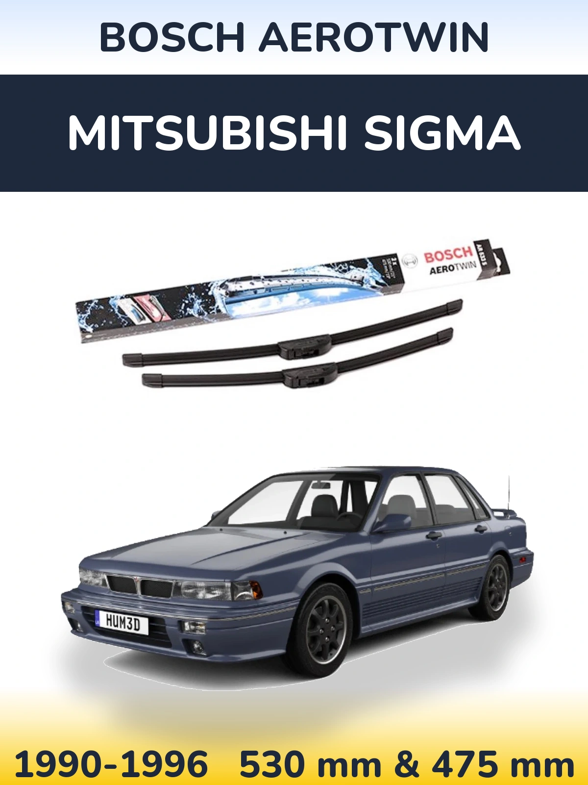 Front wiper blade set BOSCH AeroTwin 530 & 475 mm for Mitsubishi Sigma 1990-1996