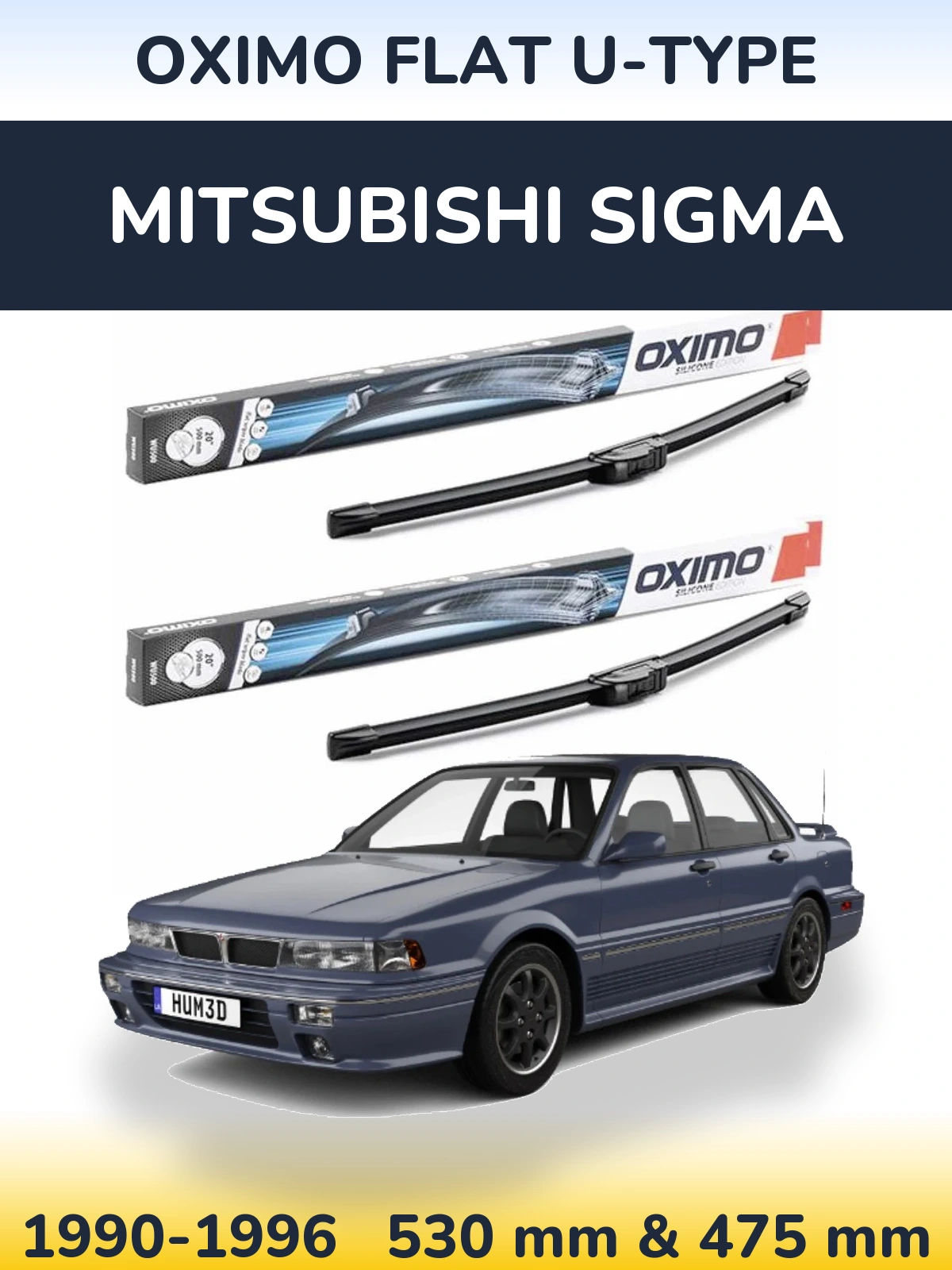 Front wiper blade set Oximo Flat U-type 530 & 475 mm for Mitsubishi Sigma 1990-1996