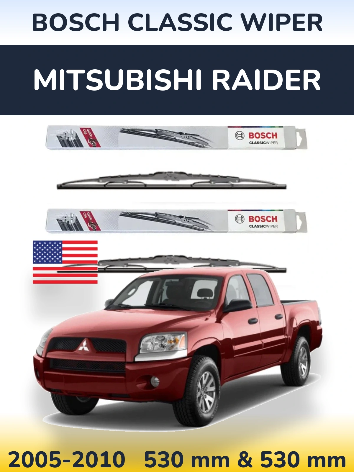 Komplet przednich wycieraczek BOSCH Classic Wiper 530 & 530 mm do Mitsubishi Raider 2005-2010