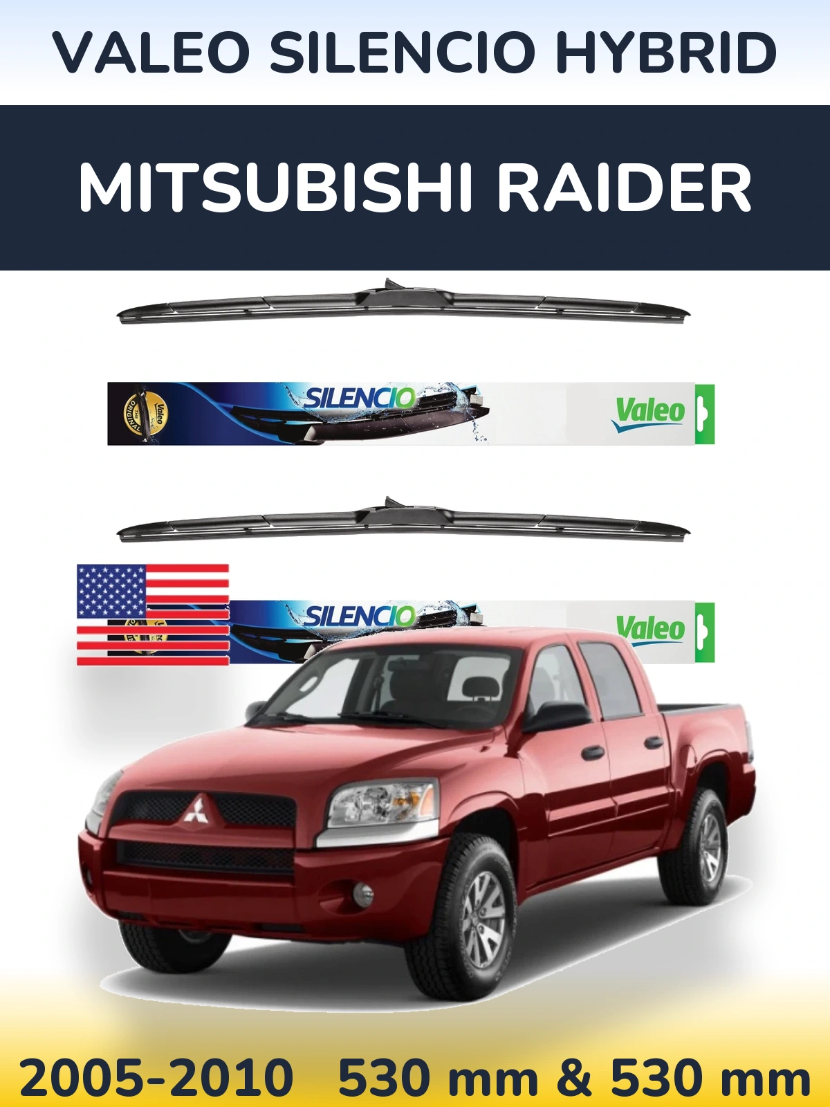 Komplet przednich wycieraczek Valeo Silencio Hybrid 530 & 530 mm do Mitsubishi Raider 2005-2010