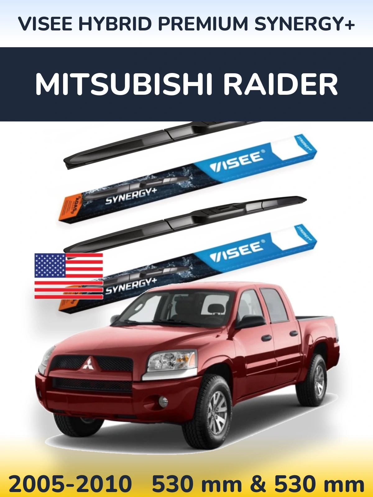 Komplet przednich wycieraczek VISEE HYBRID PREMIUM SYNERGY+ 530 & 530 mm do Mitsubishi Raider 2005-2010