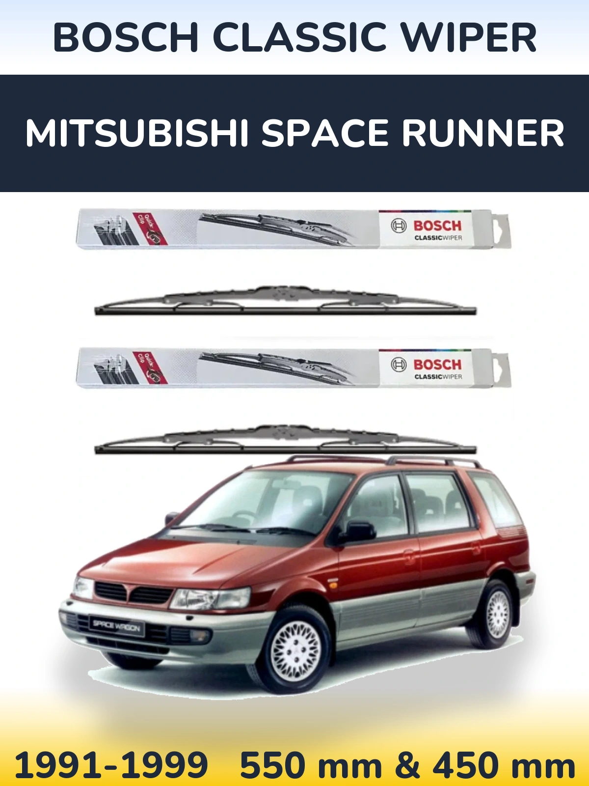 Komplet przednich wycieraczek BOSCH Classic Wiper 550 & 450 mm do Mitsubishi Space Runner 1991-1999