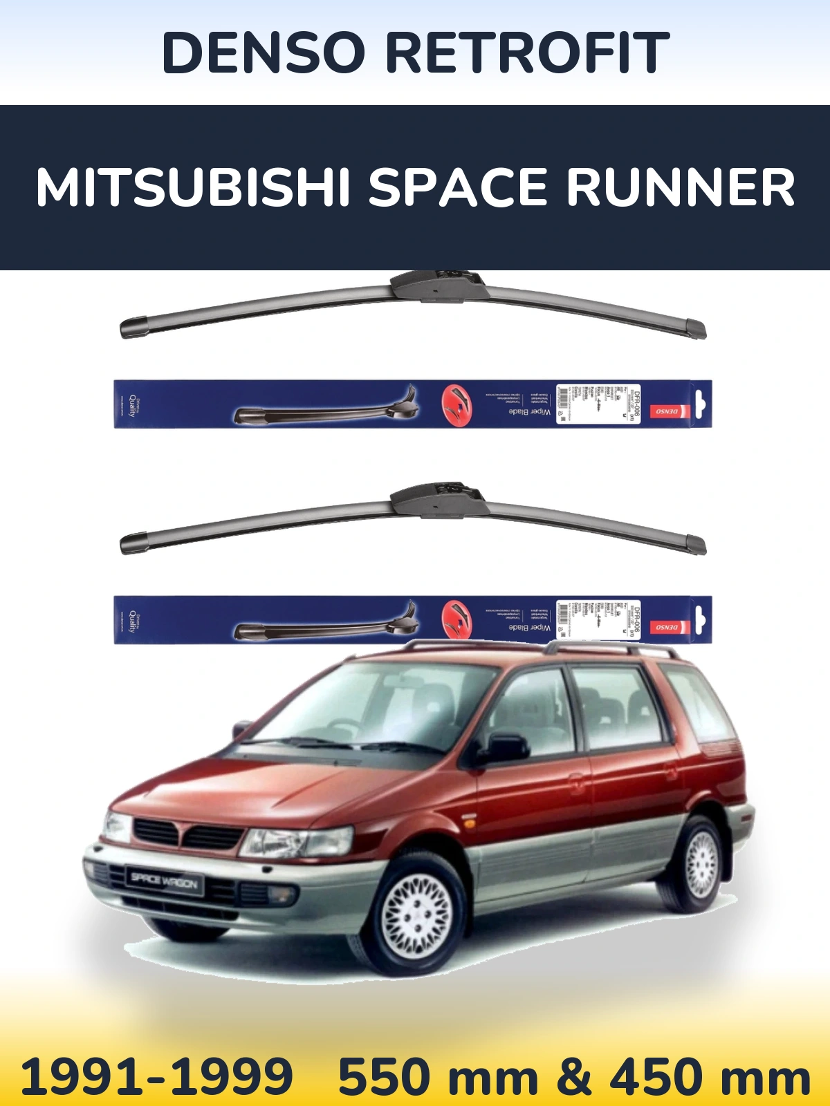 Komplet przednich wycieraczek Denso Retrofit 550 & 450 mm do Mitsubishi Space Runner 1991-1999