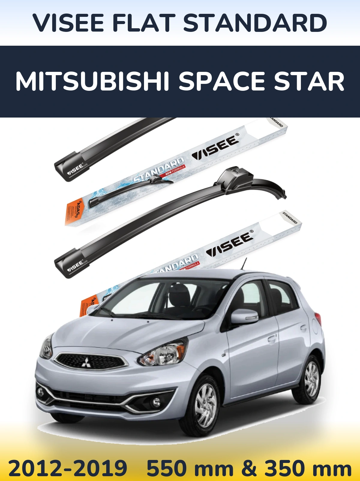 Komplet przednich wycieraczek VISEE FLAT STANDARD 550 & 350 mm do Mitsubishi Space Star 2012-2019