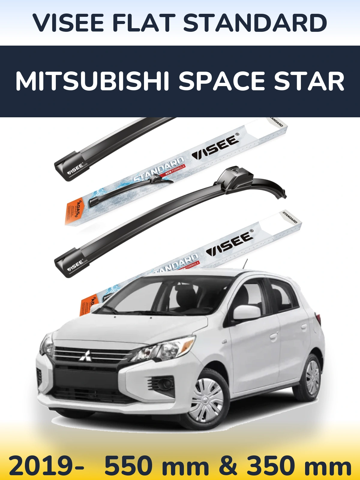 Komplet przednich wycieraczek VISEE FLAT STANDARD 550 & 350 mm do Mitsubishi Space Star 2019-2026