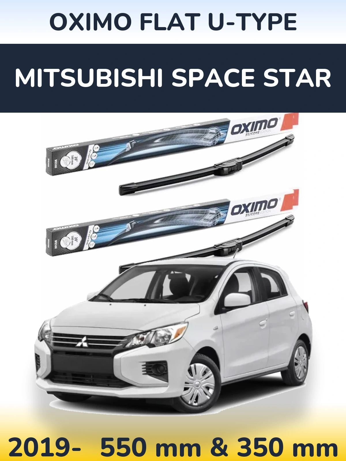 Комплект передних дворников Oximo Flat U-type 550 & 350 мм для Mitsubishi Space Star 2019-2026