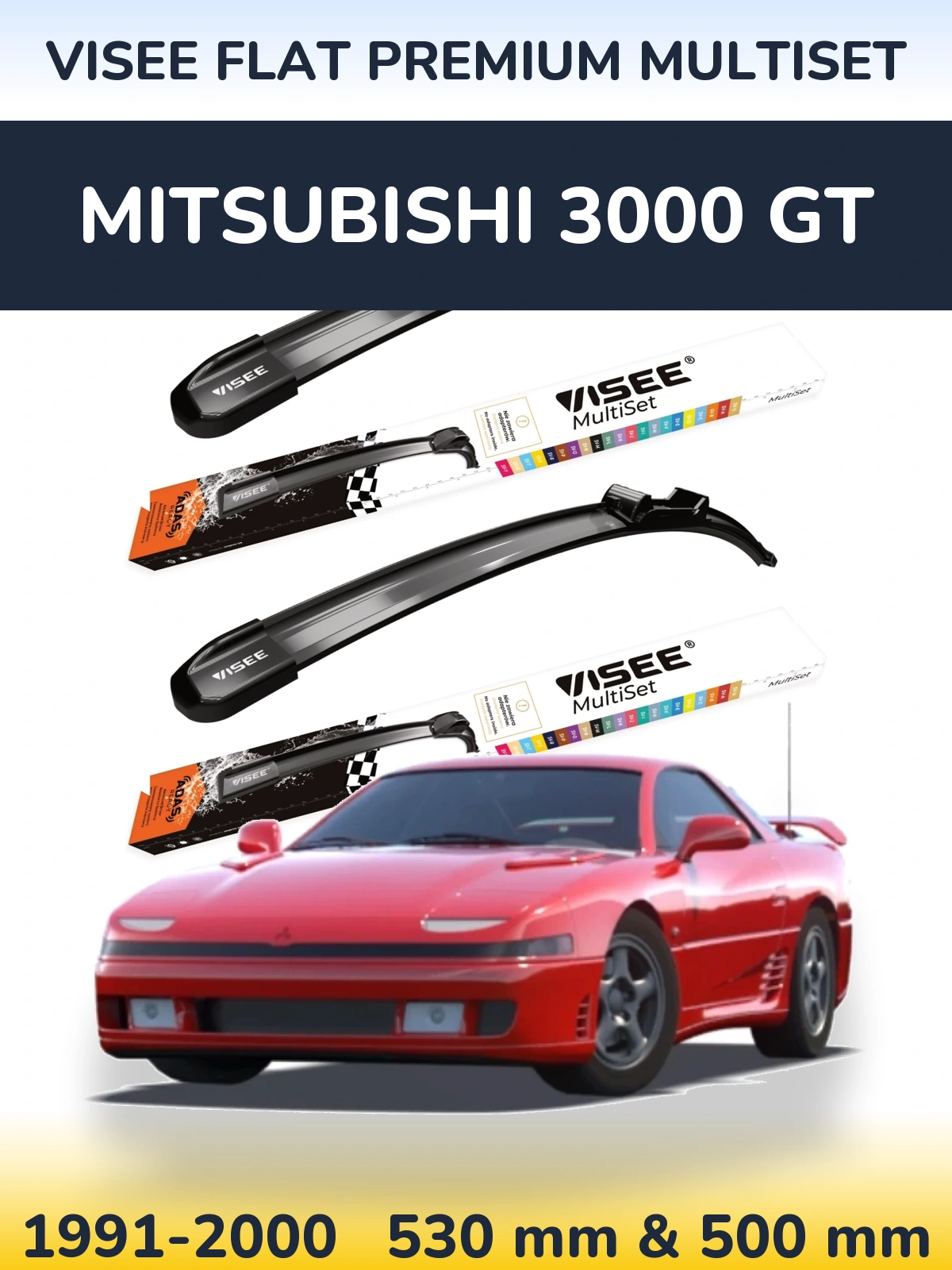 Front wiper blade set VISEE FLAT PREMIUM MultiSet 530 & 500 mm for Mitsubishi 3000 GT 1991-2000