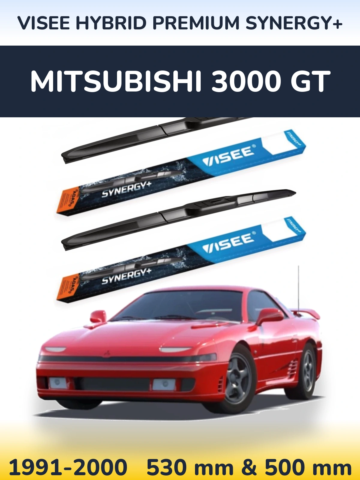Komplet przednich wycieraczek VISEE HYBRID PREMIUM SYNERGY+ 530 & 500 mm do Mitsubishi 3000 GT 1991-2000