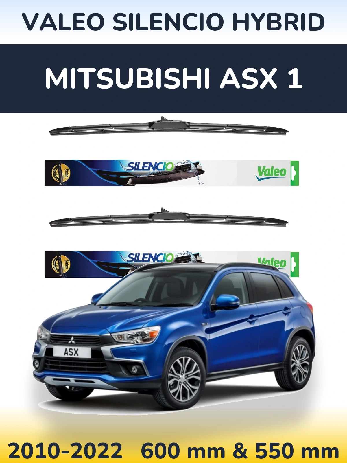Front wiper blade set Valeo Silencio Hybrid 600 & 550 mm for Mitsubishi ASX 1 2010-2022