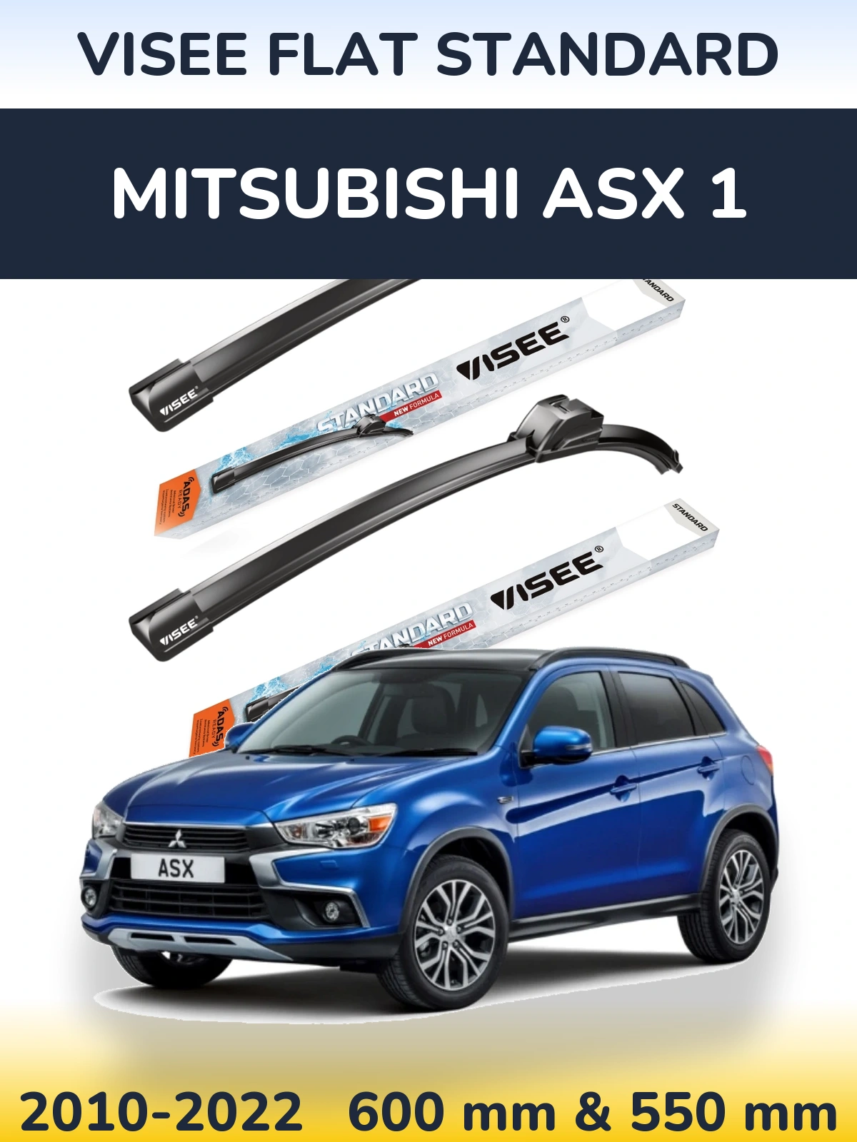Комплект передніх щіток VISEE FLAT STANDARD 600 & 550 мм для Mitsubishi ASX 1 2010-2022