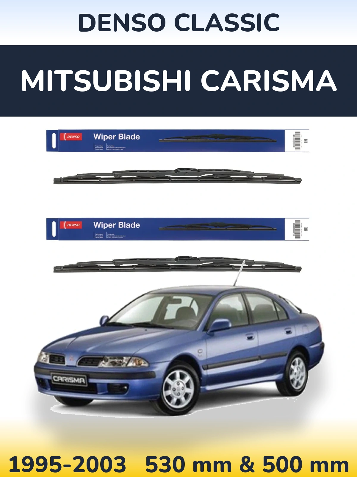 Front wiper blade set Denso Classic 530 & 500 mm for Mitsubishi Carisma 1995-2003