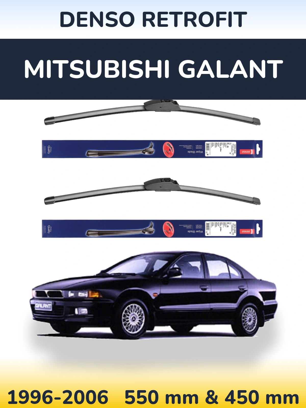 Front wiper blade set Denso Retrofit 550 & 450 mm for Mitsubishi Galant 1996-2006