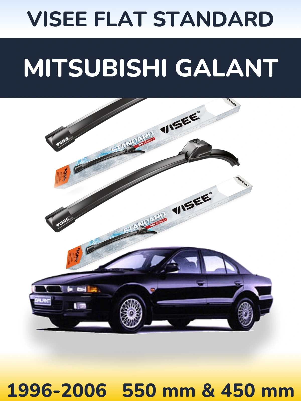 Komplet przednich wycieraczek VISEE FLAT STANDARD 550 & 450 mm do Mitsubishi Galant 1996-2006