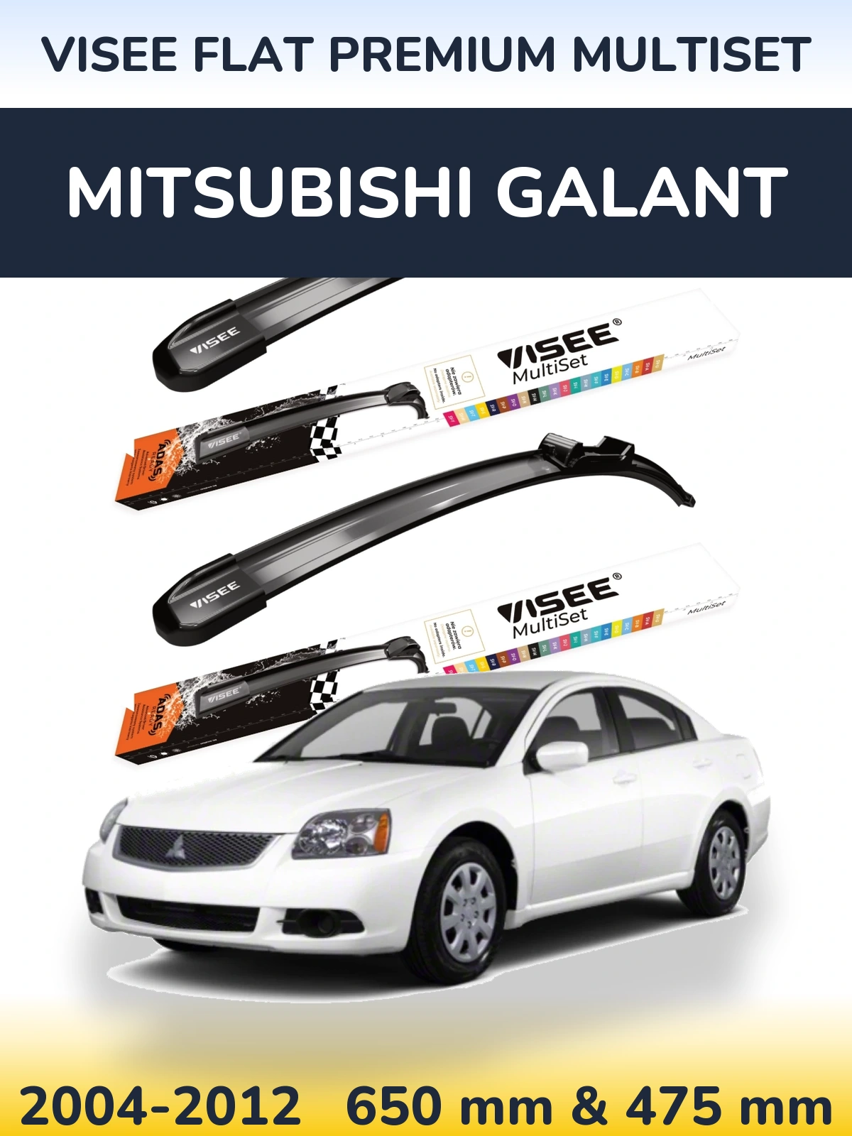 Front wiper blade set VISEE FLAT PREMIUM MultiSet 650 & 475 mm for Mitsubishi Galant 2004-2012