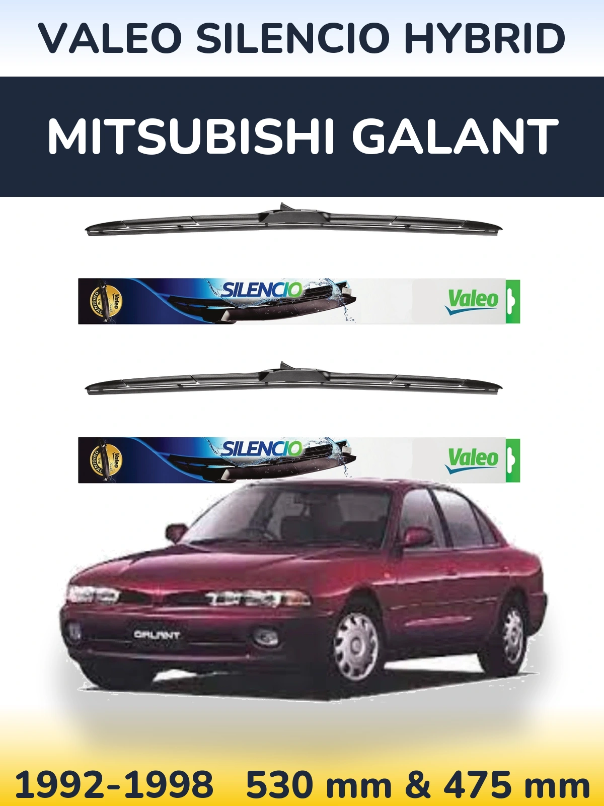 Komplet przednich wycieraczek Valeo Silencio Hybrid 530 & 475 mm do Mitsubishi Galant 1992-1998