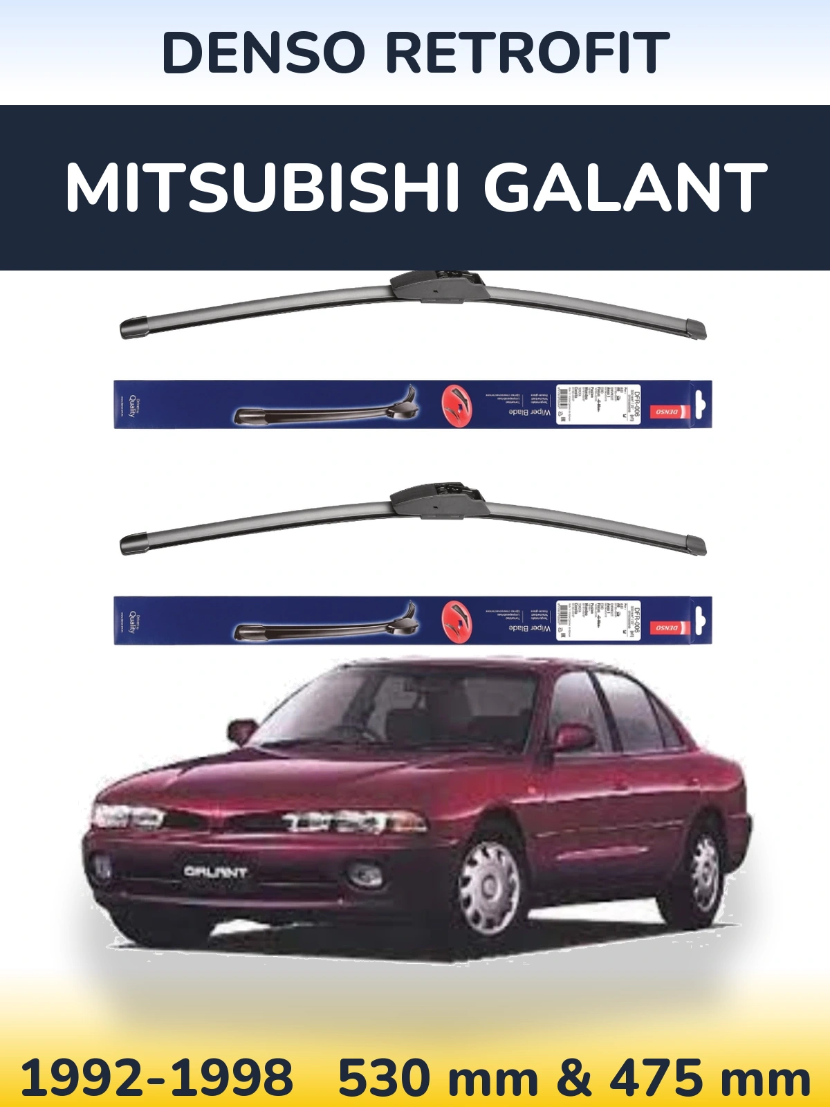 Komplet przednich wycieraczek Denso Retrofit 530 & 475 mm do Mitsubishi Galant 1992-1998