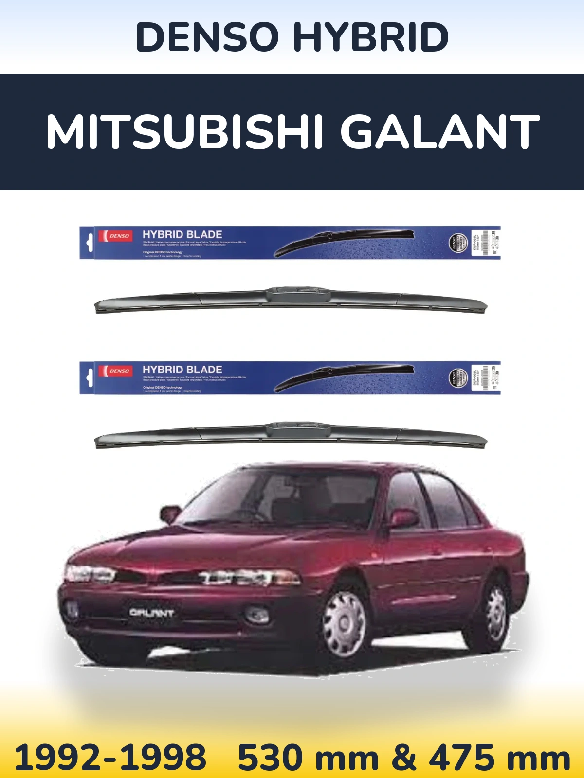 Komplet przednich wycieraczek Denso Hybrid 530 & 475 mm do Mitsubishi Galant 1992-1998