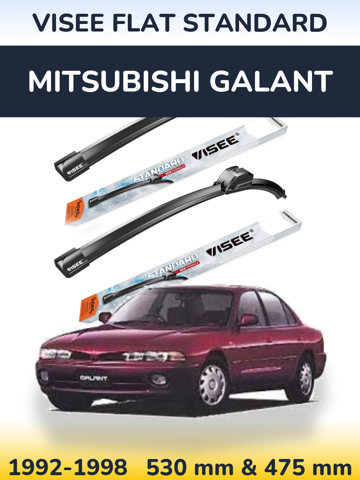 Komplet przednich wycieraczek VISEE FLAT STANDARD 530 & 475 mm do Mitsubishi Galant 1992-1998