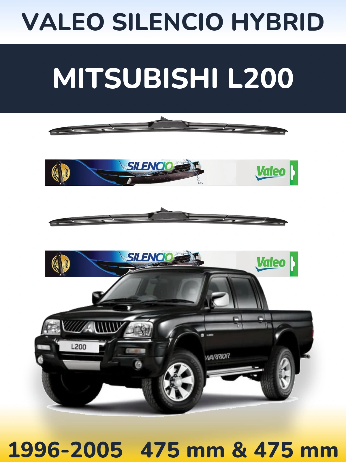 Комплект передних дворников Valeo Silencio Hybrid 475 & 475 мм для Mitsubishi L200 1996-2005