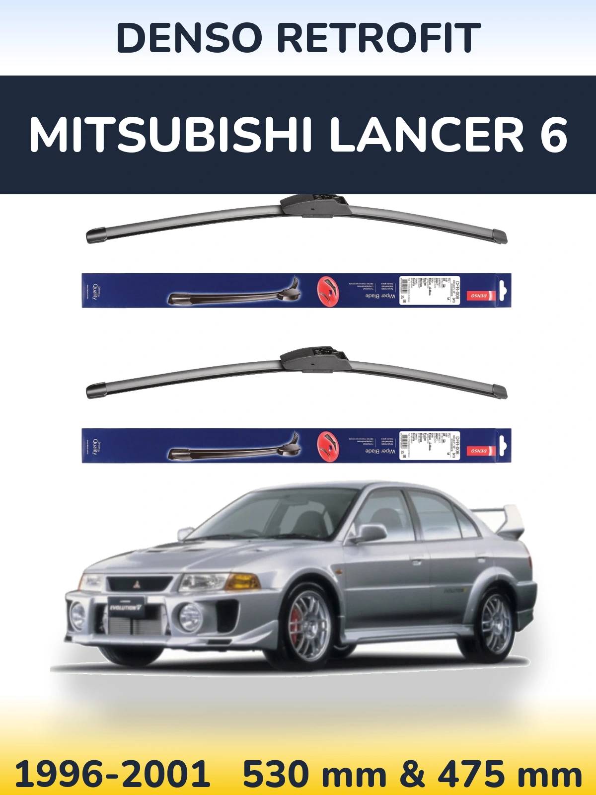 Front wiper blade set Denso Retrofit 530 & 475 mm for Mitsubishi Lancer 6 1996-2001