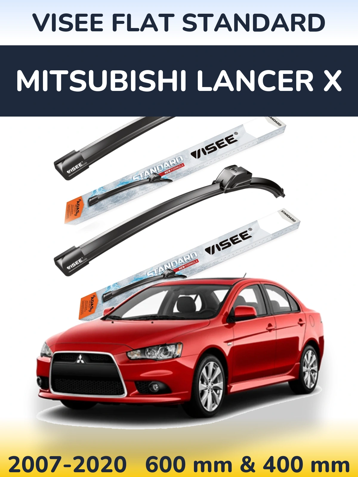 Komplet przednich wycieraczek VISEE FLAT STANDARD 600 & 400 mm do Mitsubishi Lancer X 2007-2020