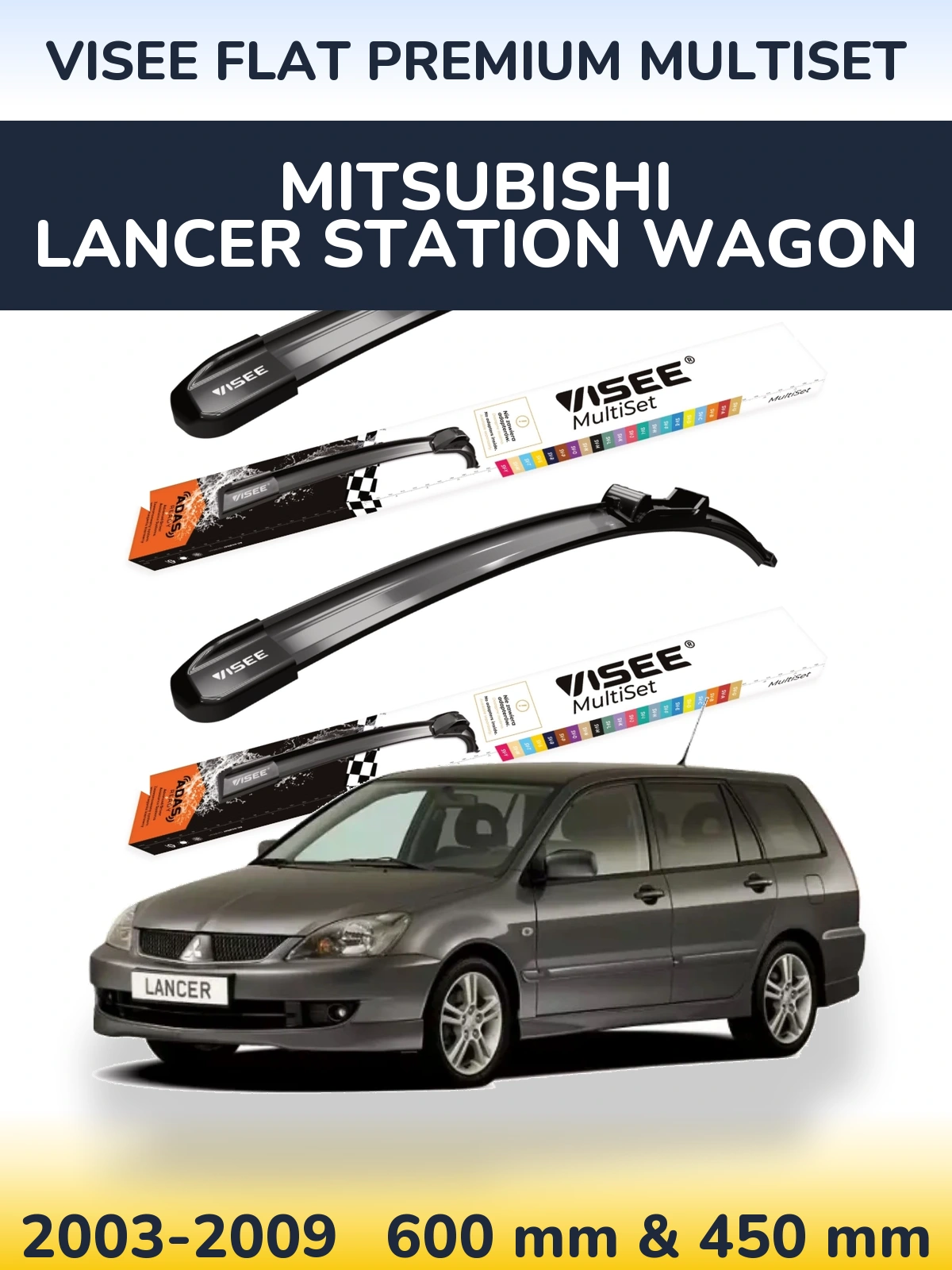 Komplet przednich wycieraczek VISEE FLAT PREMIUM MultiSet 600 & 450 mm do Mitsubishi Lancer Station Wagon 2003-2009