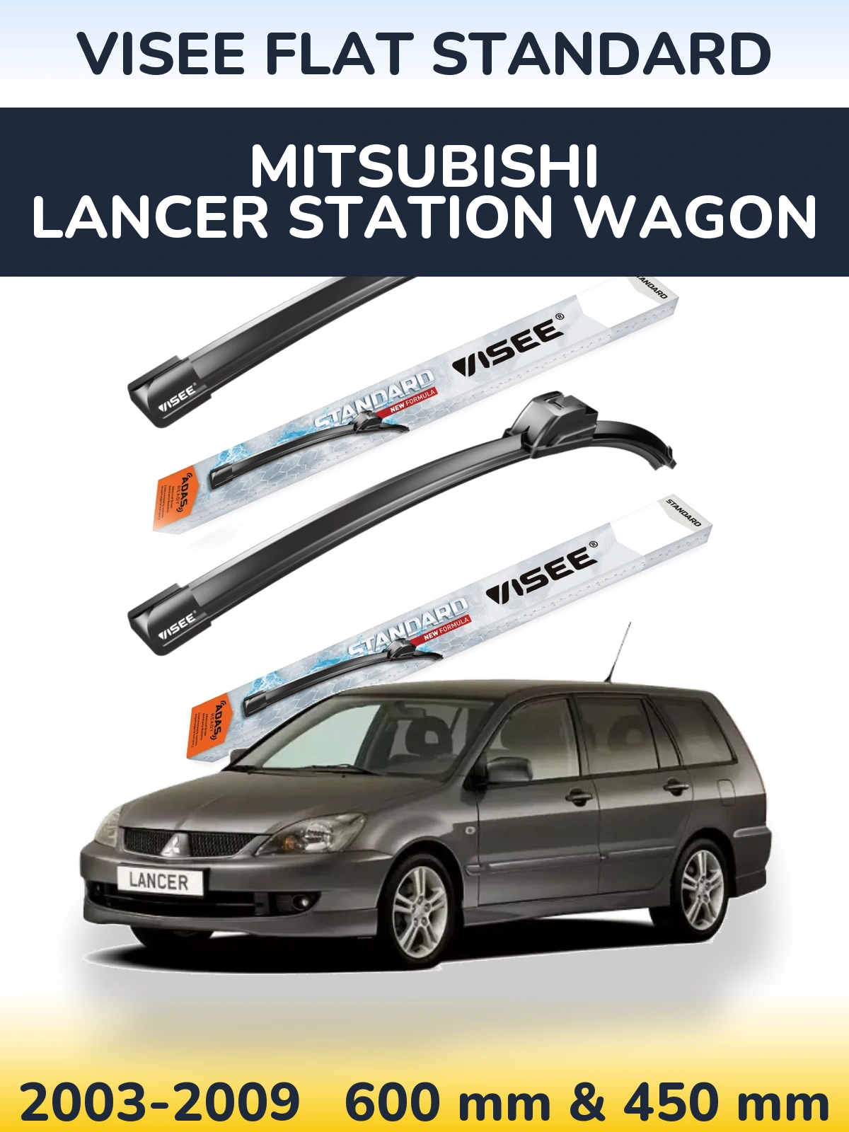 Комплект передних дворников VISEE FLAT STANDARD 600 & 450 мм для Mitsubishi Lancer Station Wagon 2003-2009