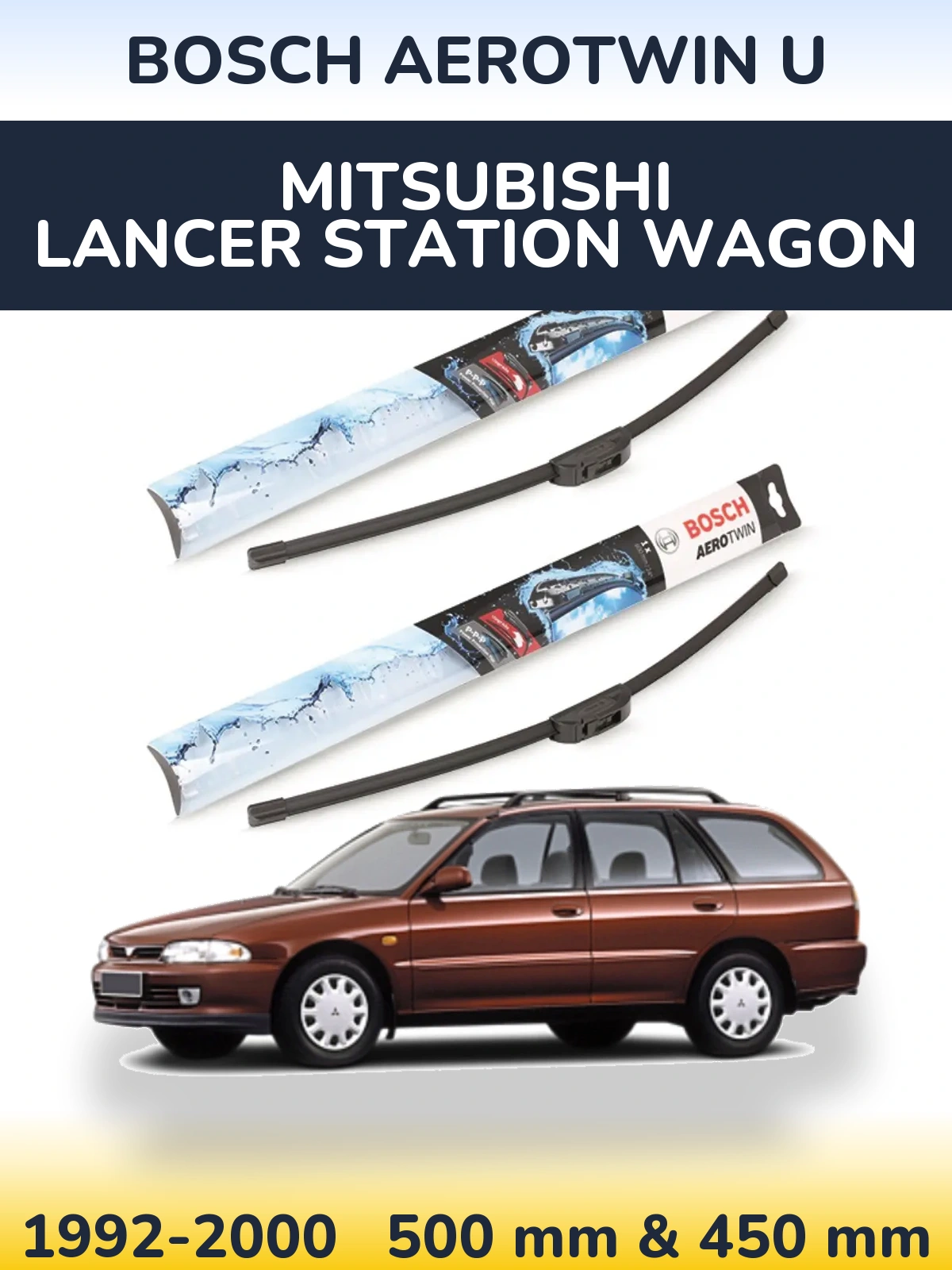 Комплект передних дворников BOSCH AeroTwin U 500 & 450 мм для Mitsubishi Lancer Station Wagon 1992-2000