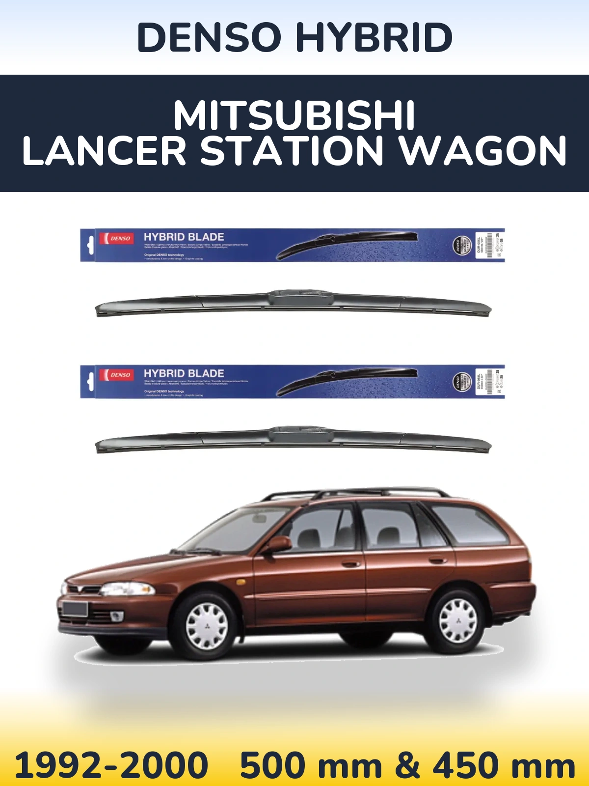 Komplet przednich wycieraczek Denso Hybrid 500 & 450 mm do Mitsubishi Lancer Station Wagon 1992-2000