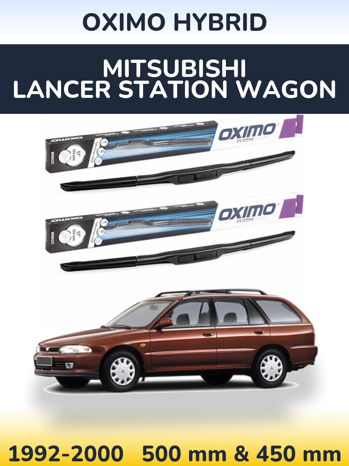 Комплект передних дворников Oximo Hybrid 500 & 450 мм для Mitsubishi Lancer Station Wagon 1992-2000
