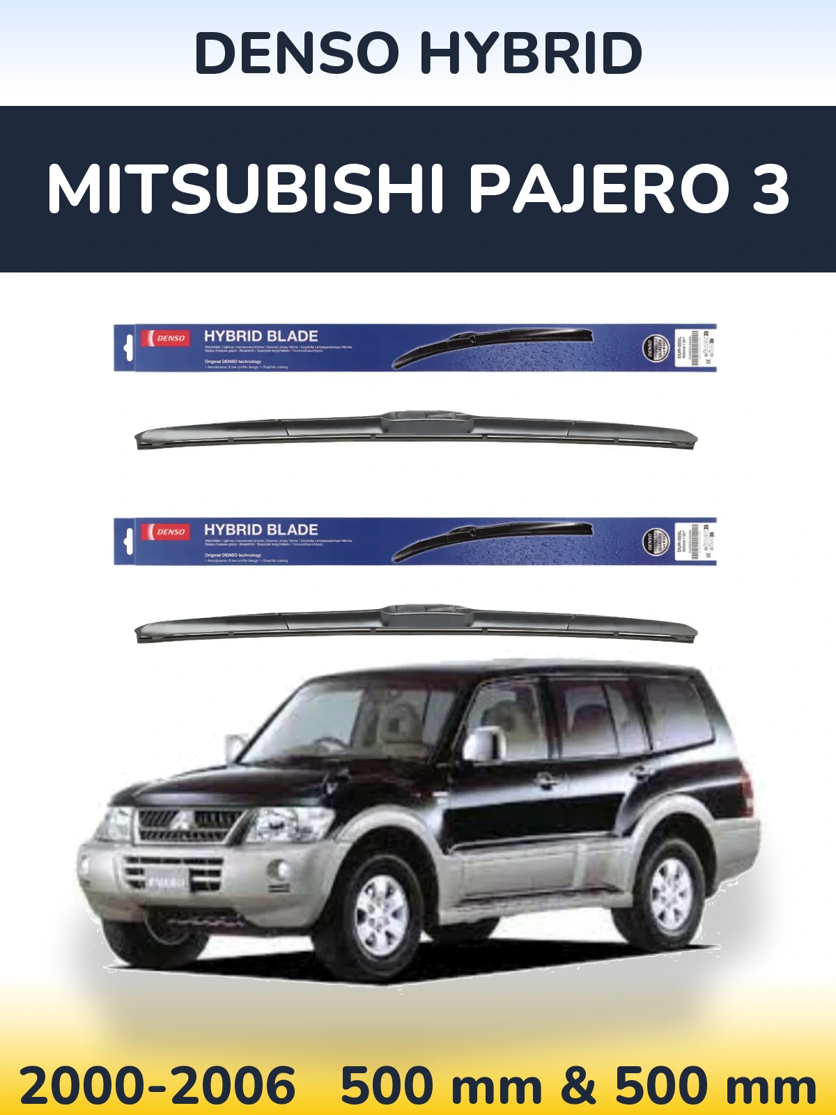 Komplet przednich wycieraczek Denso Hybrid 500 & 500 mm do Mitsubishi Pajero 3 2000-2006
