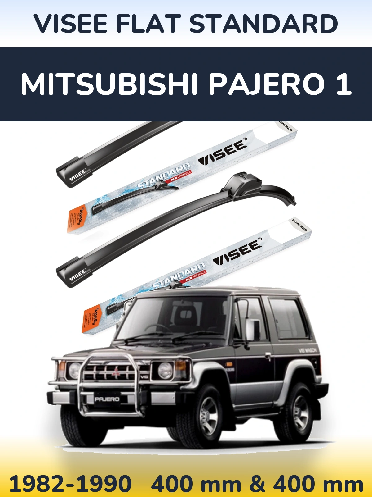 Komplet przednich wycieraczek VISEE FLAT STANDARD 400 & 400 mm do Mitsubishi Pajero 1 1982-1990