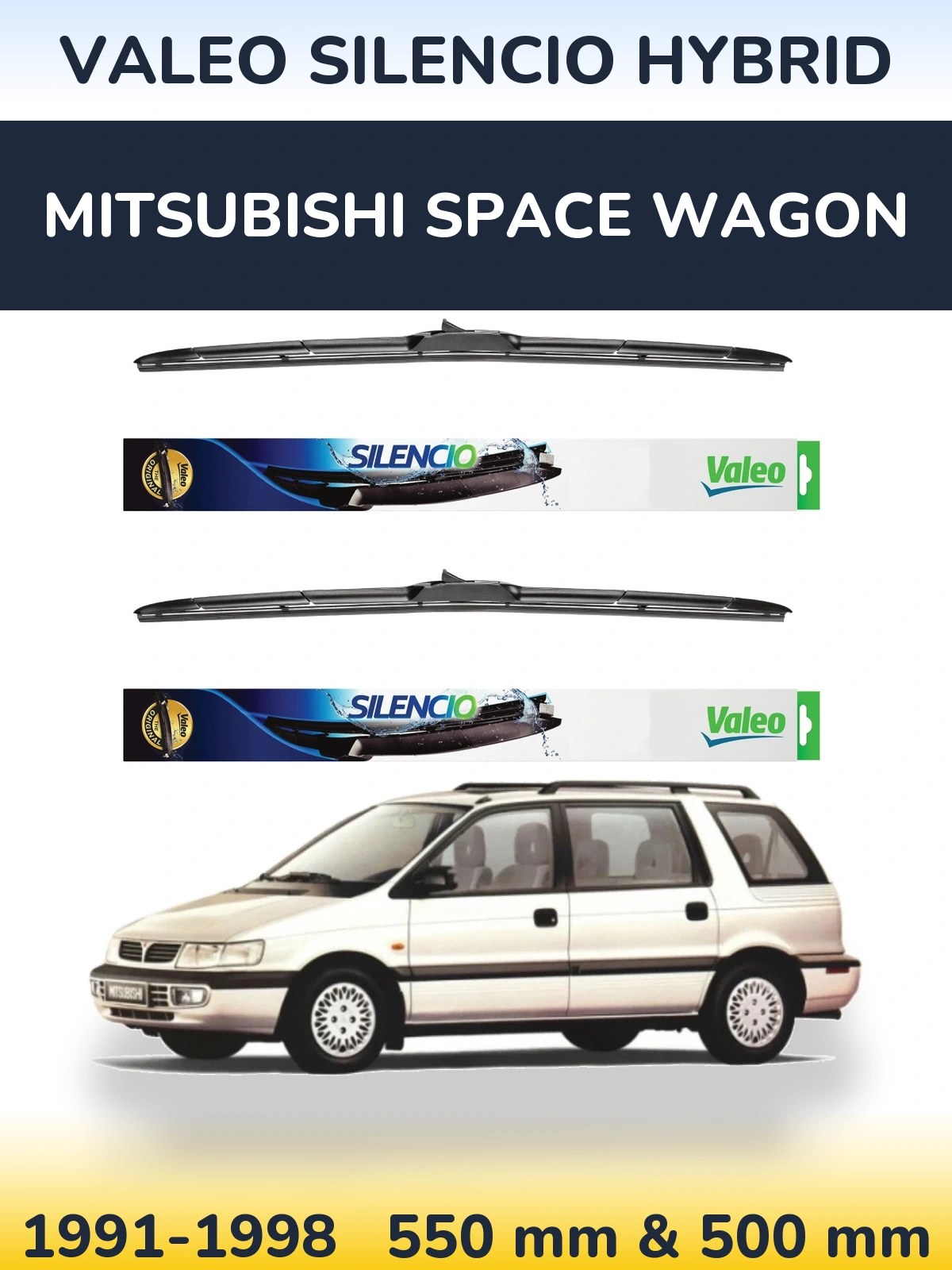 Komplet przednich wycieraczek Valeo Silencio Hybrid 550 & 500 mm do Mitsubishi Space Wagon 1991-1998